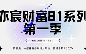 亦宸财富81系列第1季第3集:一招挖掘细分暴利玩法,低成本年入30w