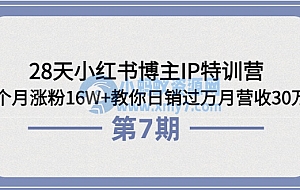 28天小红书博主IP特训营《第6+7期》:4个月涨粉16W+教你日销过万月营收30万