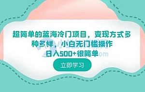 超简单的蓝海冷门项目:变现方式多种多样,小白无门槛操作很简单